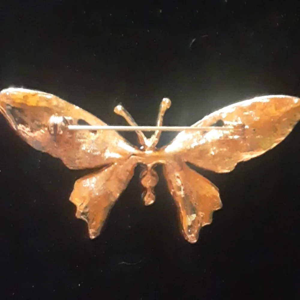 Elegant Butterfly Brooch with Gold Tone  and Green Accents